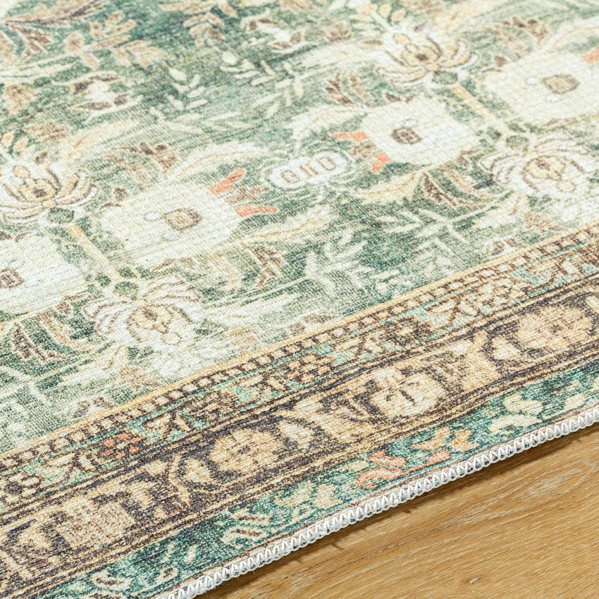 Meddo Traditional Dark Green Washable Area Rug