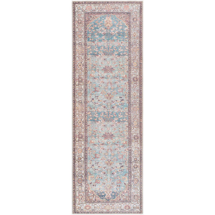 Kyeisha Traditional Pale Blue Washable Area Rug
