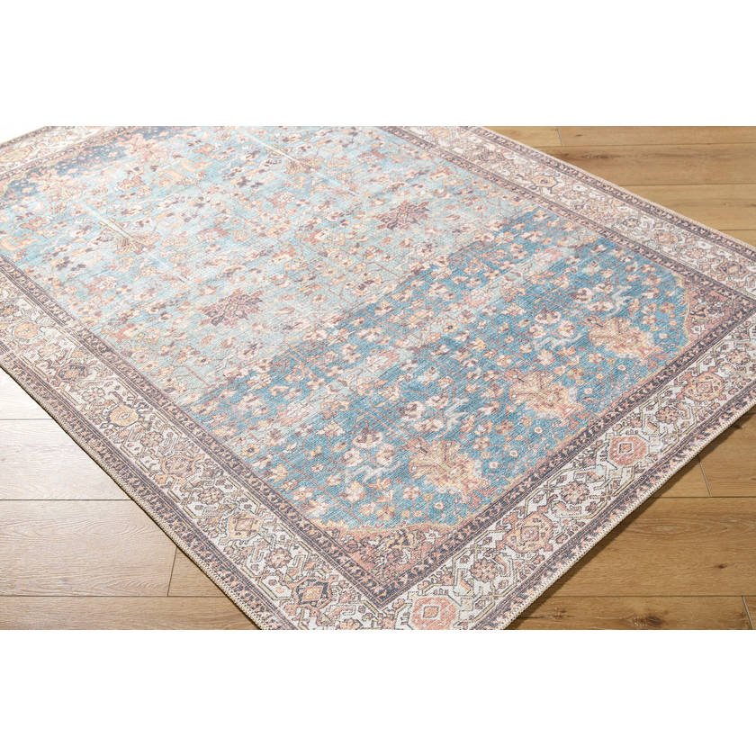 Kyeisha Traditional Pale Blue Washable Area Rug