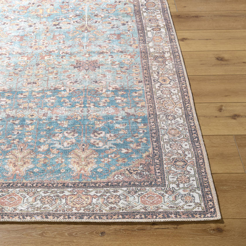Kyeisha Traditional Pale Blue Washable Area Rug