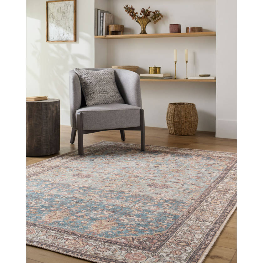 Kyeisha Traditional Pale Blue Washable Area Rug