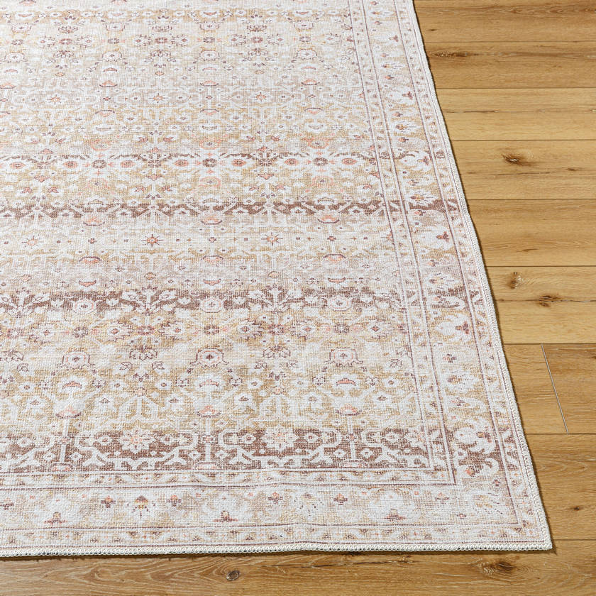 Kyna Traditional Light Brown Washable Area Rug