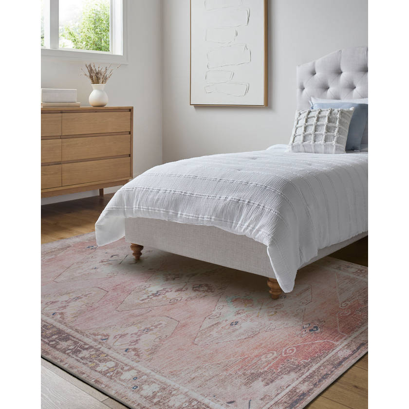 Candise Traditional Dusty Pink Washable Area Rug