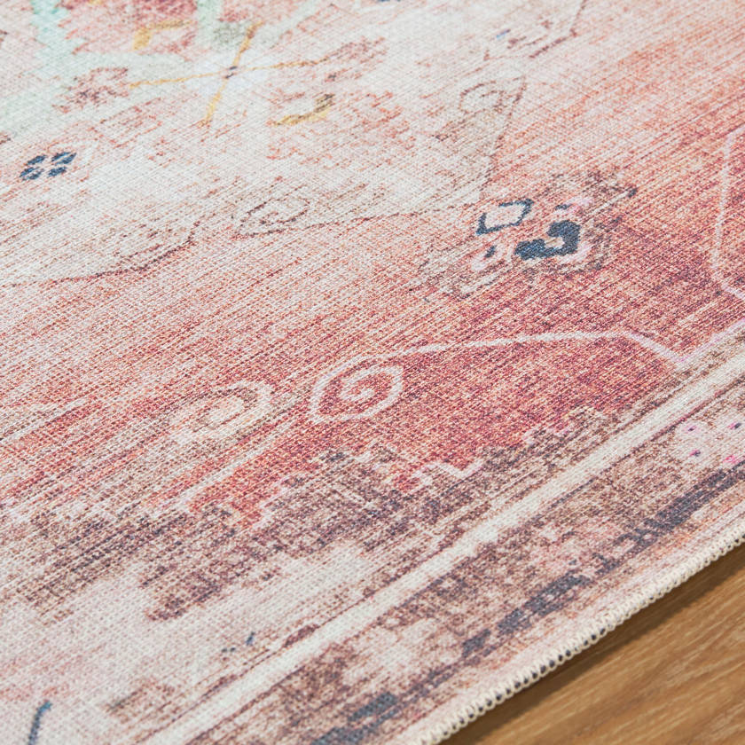 Candise Traditional Dusty Pink Washable Area Rug