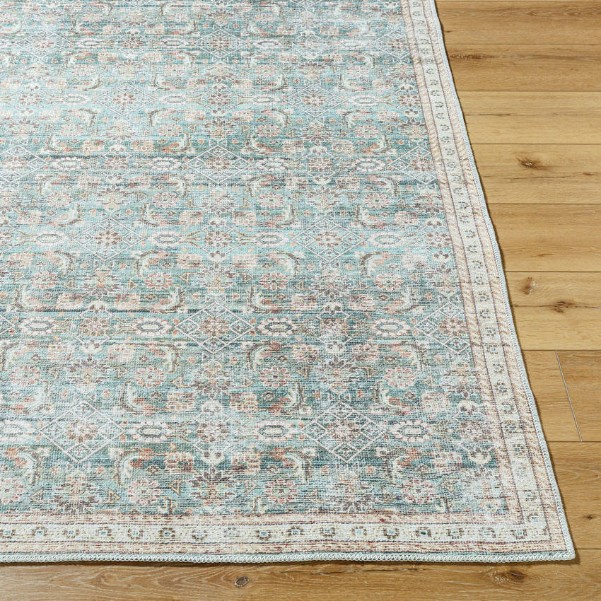 Bradly Traditional Dark Green Washable Area Rug