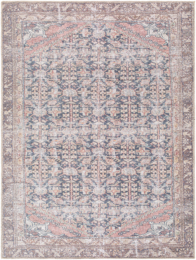 Sahra Traditional Brown/Blue Washable Area Rug