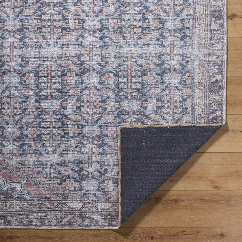 Sahra Traditional Brown/Blue Washable Area Rug