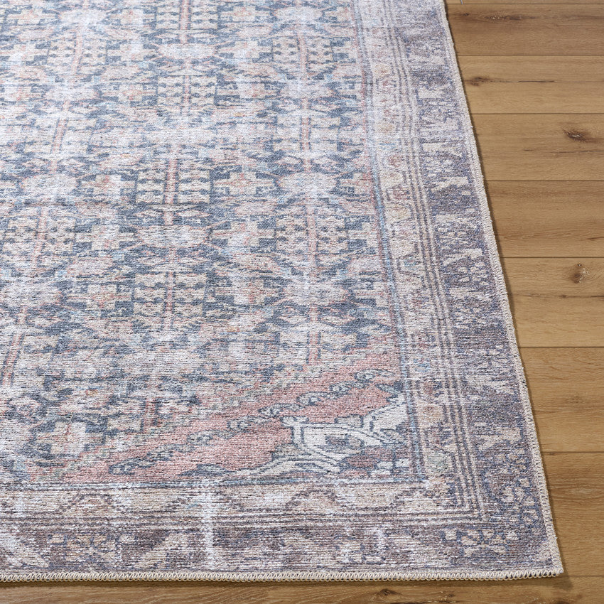 Sahra Traditional Brown/Blue Washable Area Rug