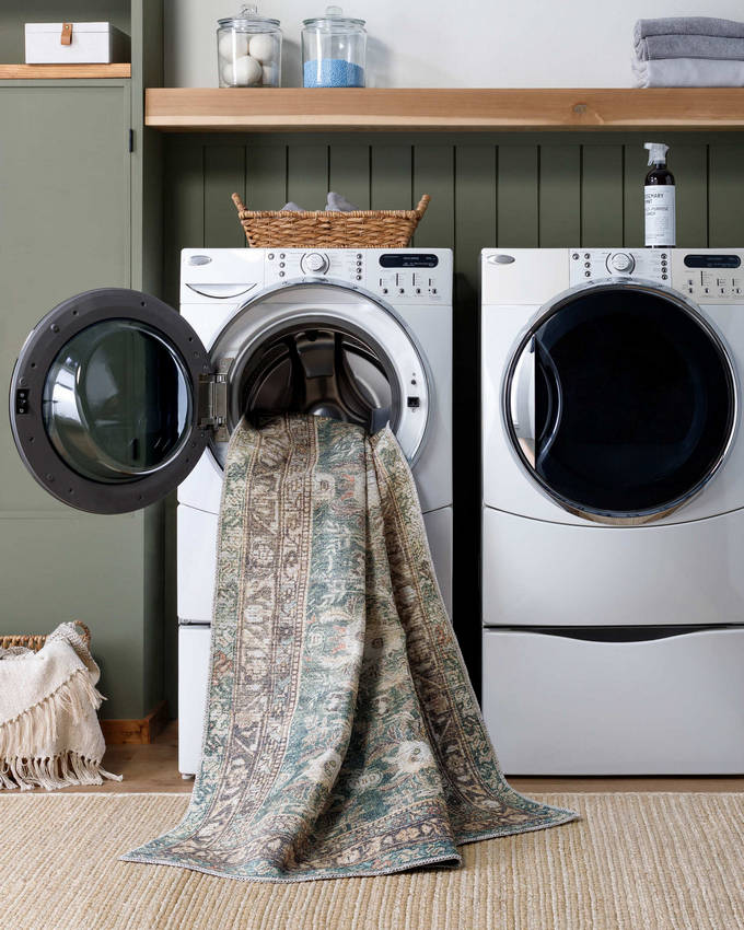 Marqus Traditional Emerald/Light Silver Washable Area Rug