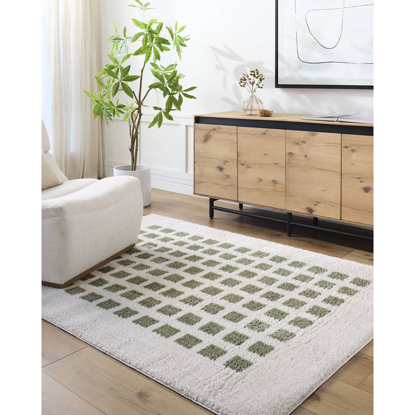 Noam Modern Grass Green Washable Area Rug