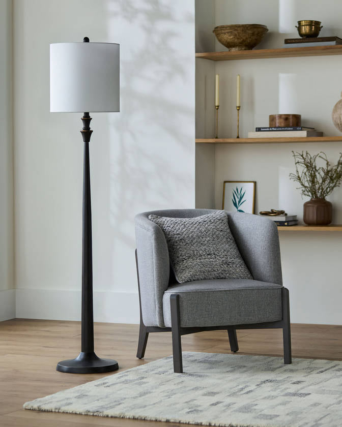 Mikia Rustic Black/White Floor Lamp