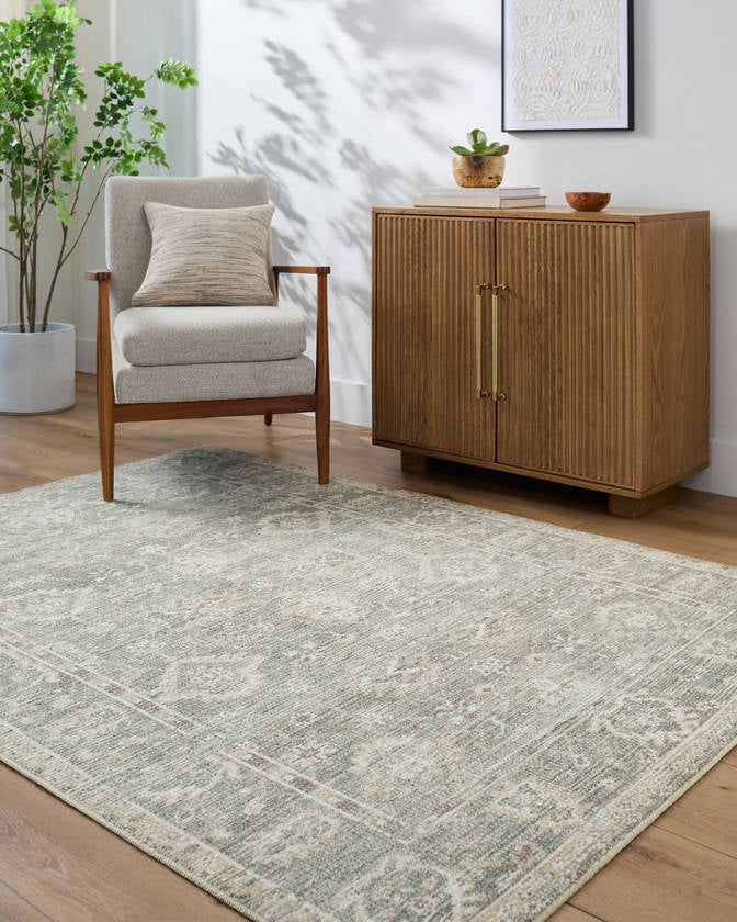 Collins Avenue Traditional Dusty Sage Area Rug - Galey Alix Livabliss