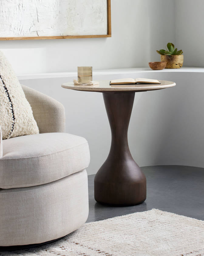 Mila Rose Beige/Dark Brown End Table - Galey Alix x Livabliss