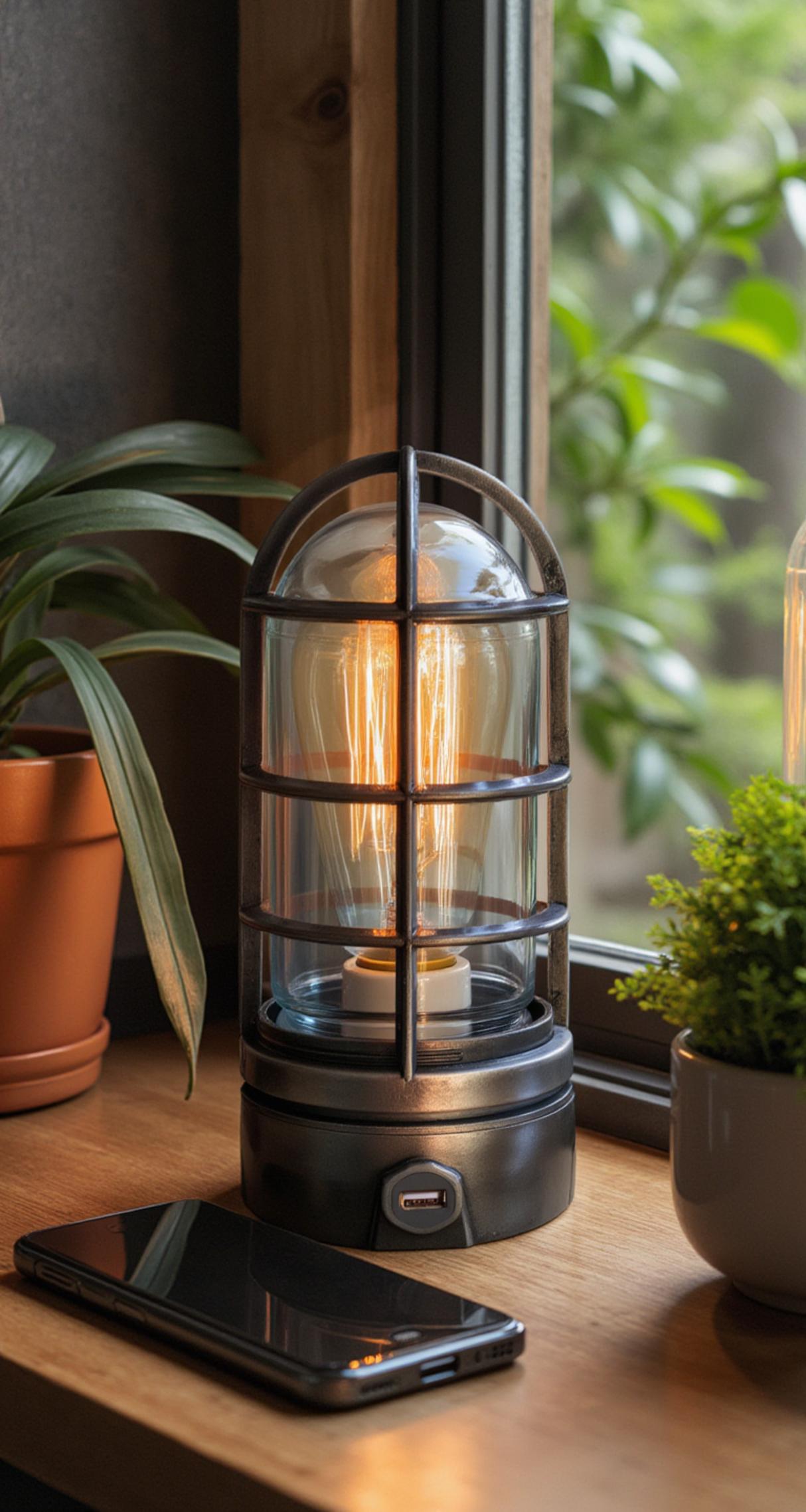 Industrial Touch Lamp with Vintage Edison Bulb - The Iron Cage