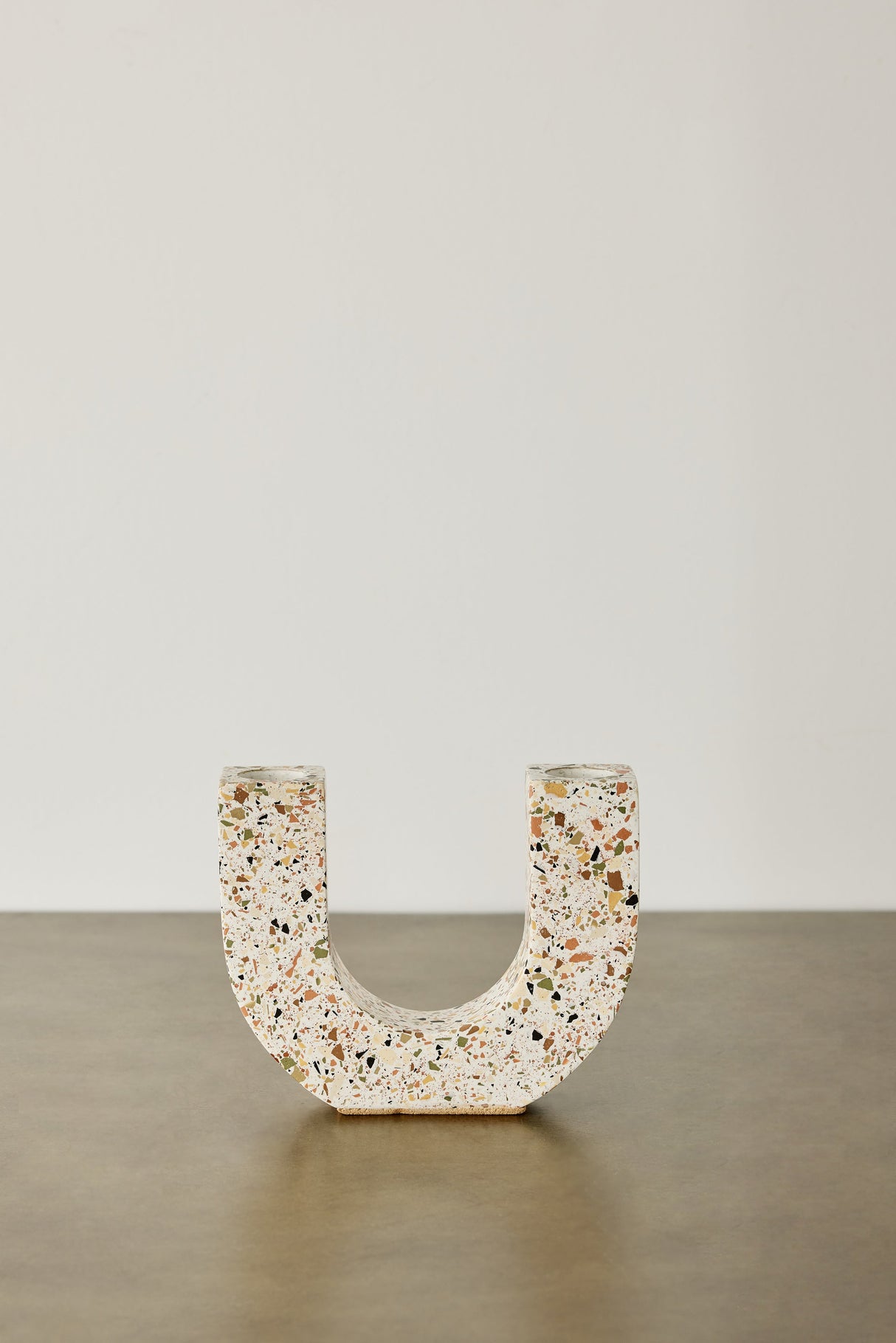 U-shaped Neutral Terrazzo Taper Candle Holder