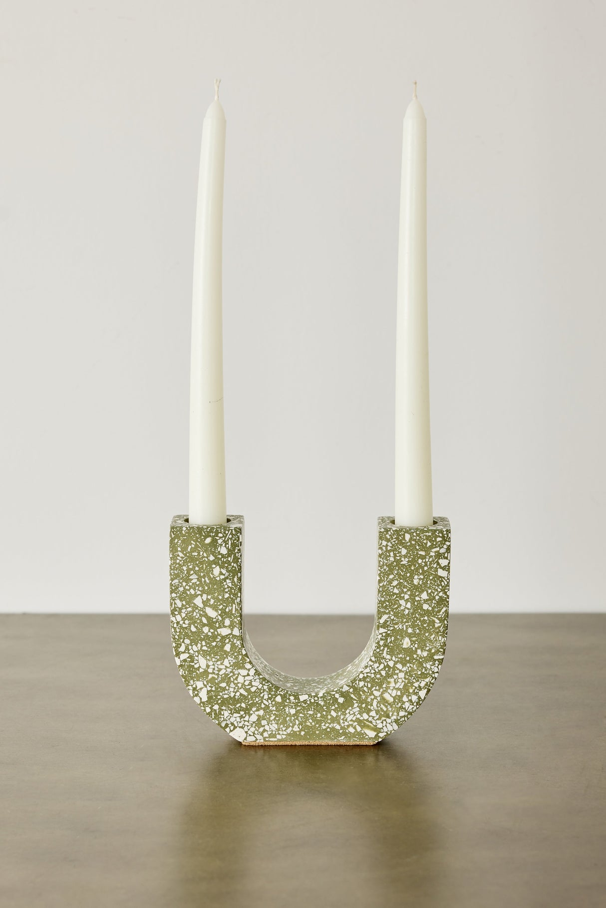 U-shaped Olive Terrazzo Taper Candle Holder