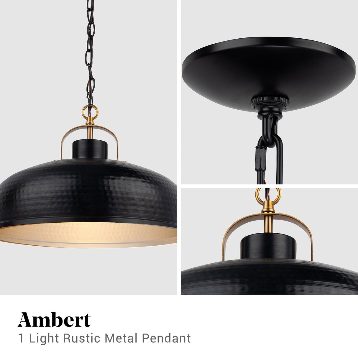 Ambert 1-Light Black Rustic Metal Dimmable Island Pendant Light