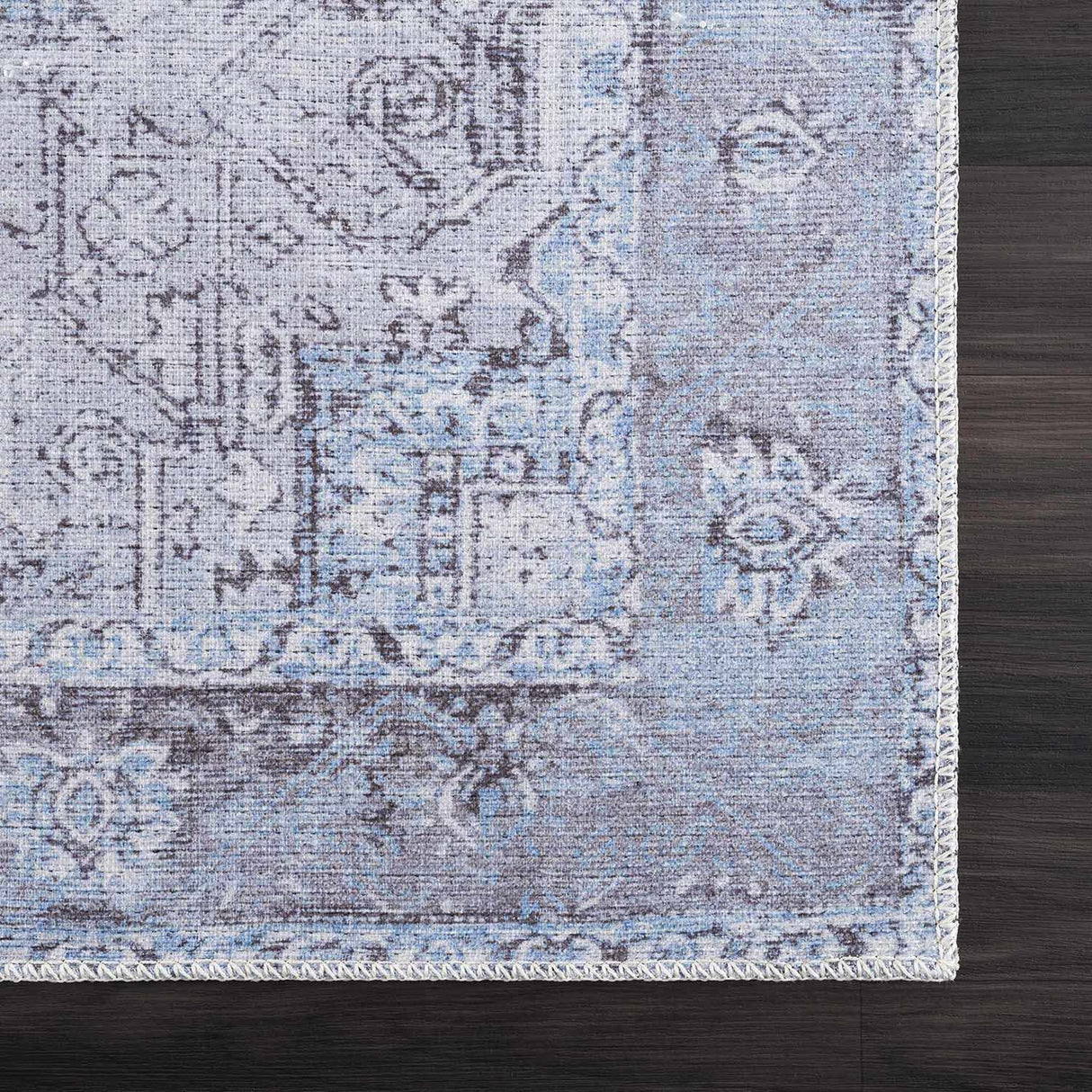 Ice Blue Flat Pile Washable Rug - Clearance