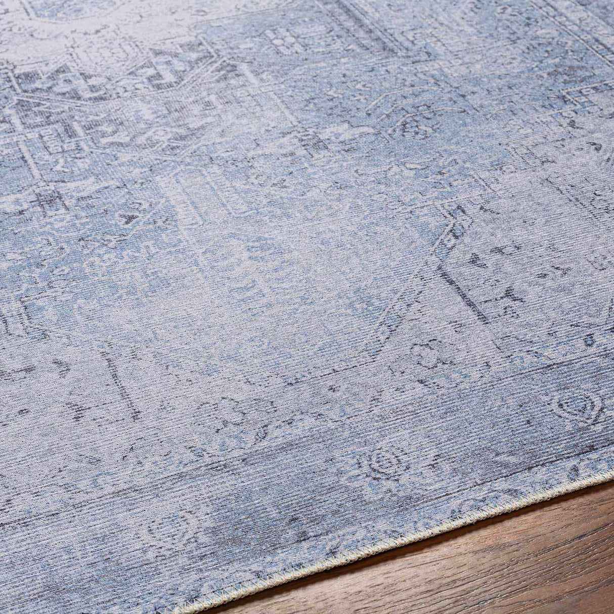 Ice Blue Flat Pile Washable Rug - Clearance