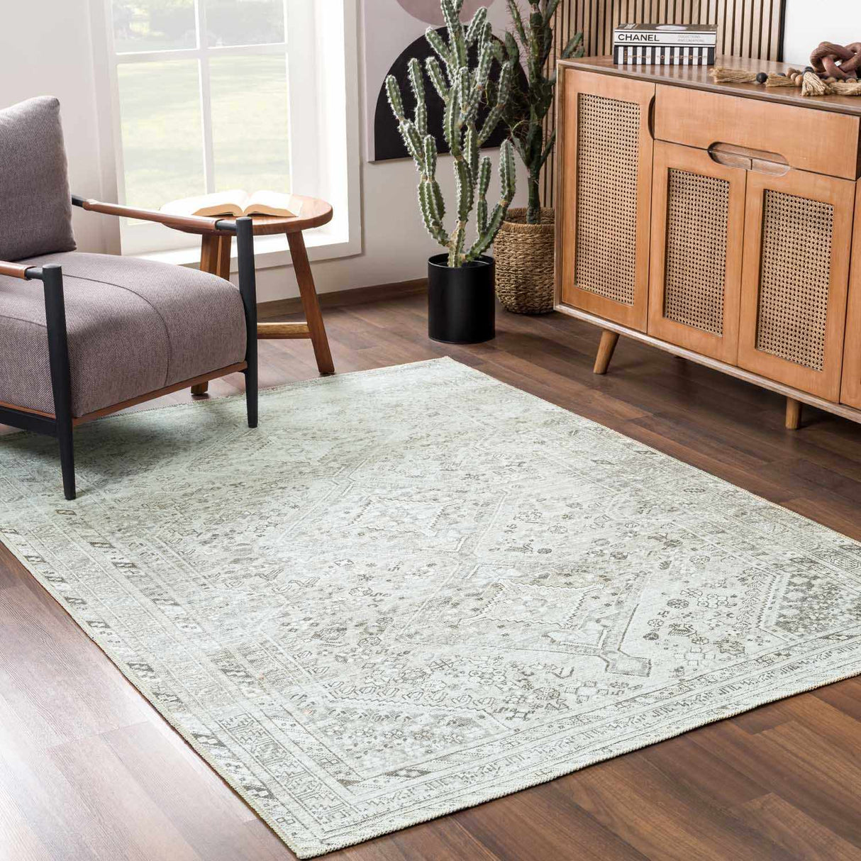 Barny Sage Flat Pile Washable Rug
