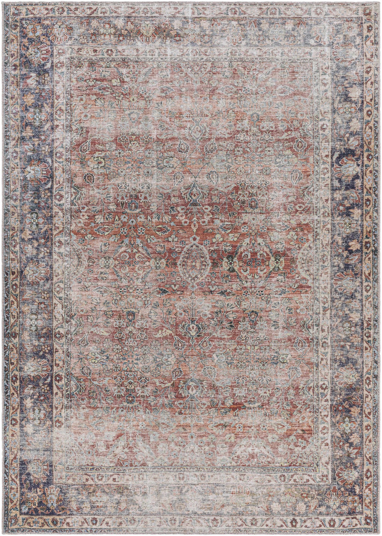Rust Anahawan Distressed Washable Area Rug - Clearance