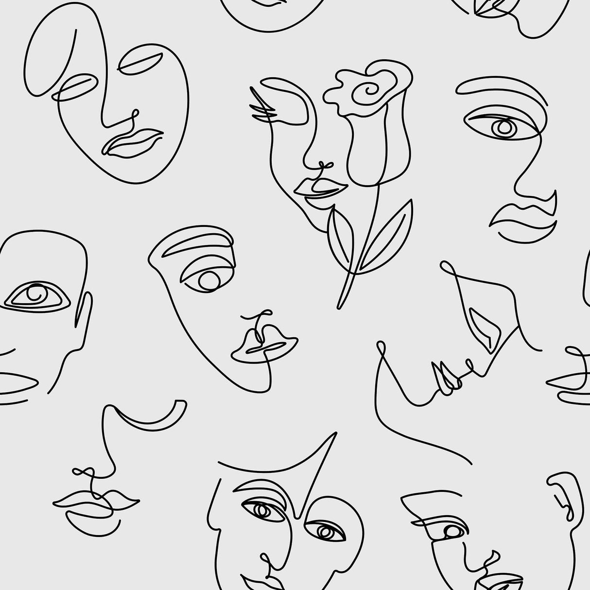 Minimalist Line Art Wallpaper - Abstract Faces Design