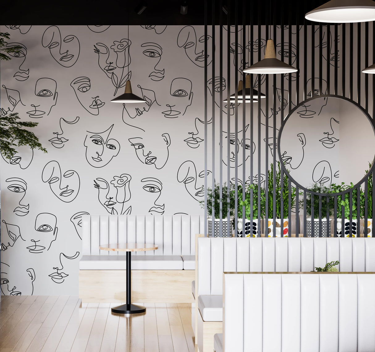 Minimalist Line Art Wallpaper - Abstract Faces Design