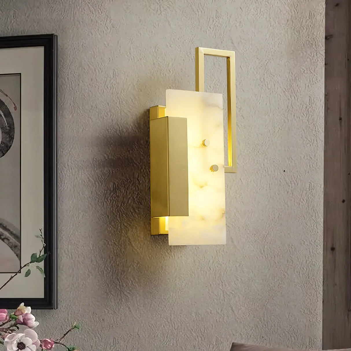 Alabaster Brass Wall Sconce