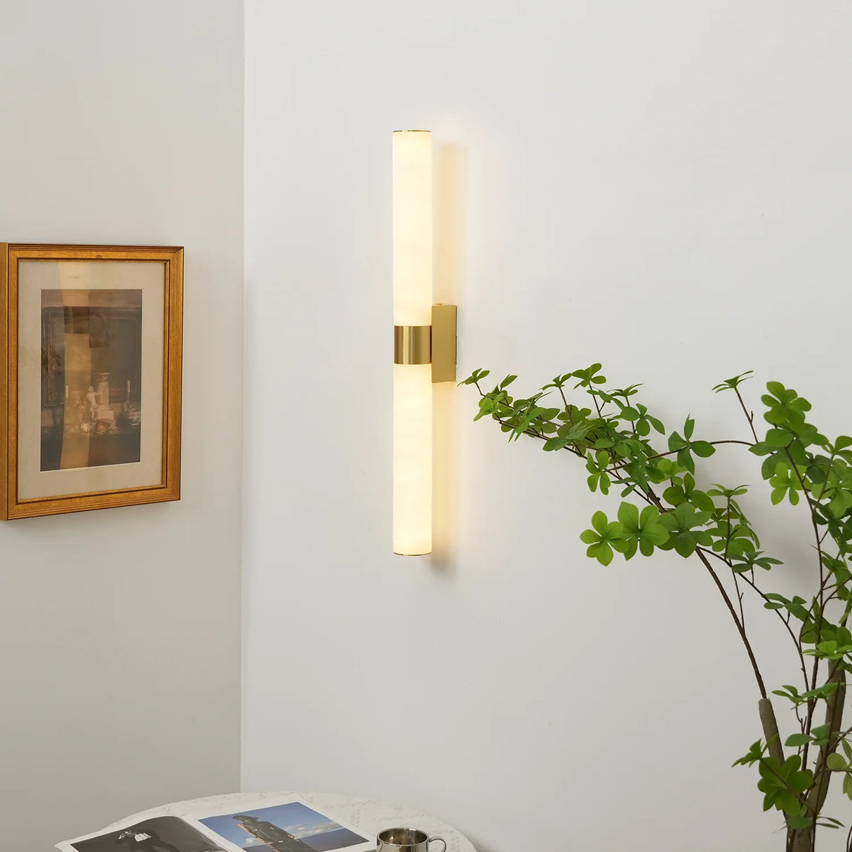 Cylindrical Alabaster Line Wall Light