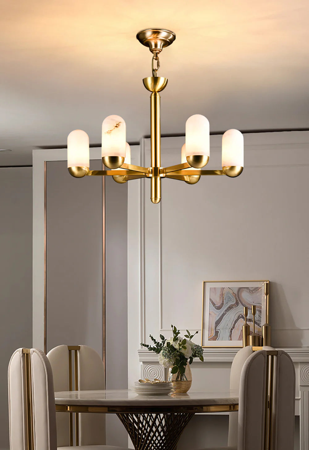Alabaster Luxury Moonshade Brass Chandelier