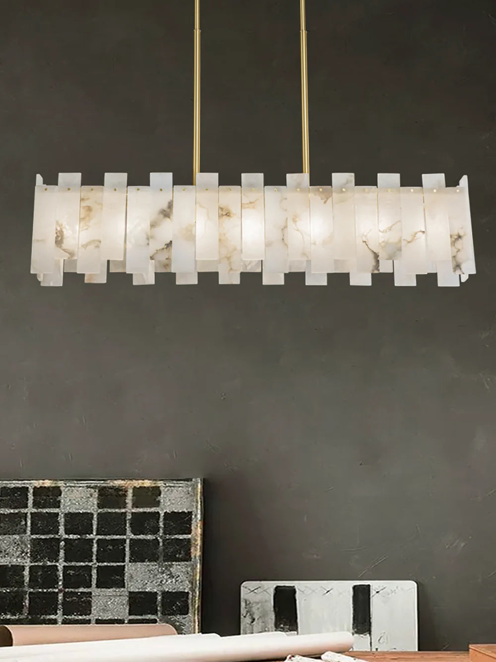 Alabaster Rectangular Linear Chandelier