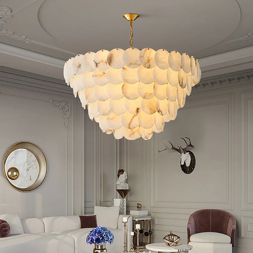 Alabaster Multi-Layer Brass Chandelier