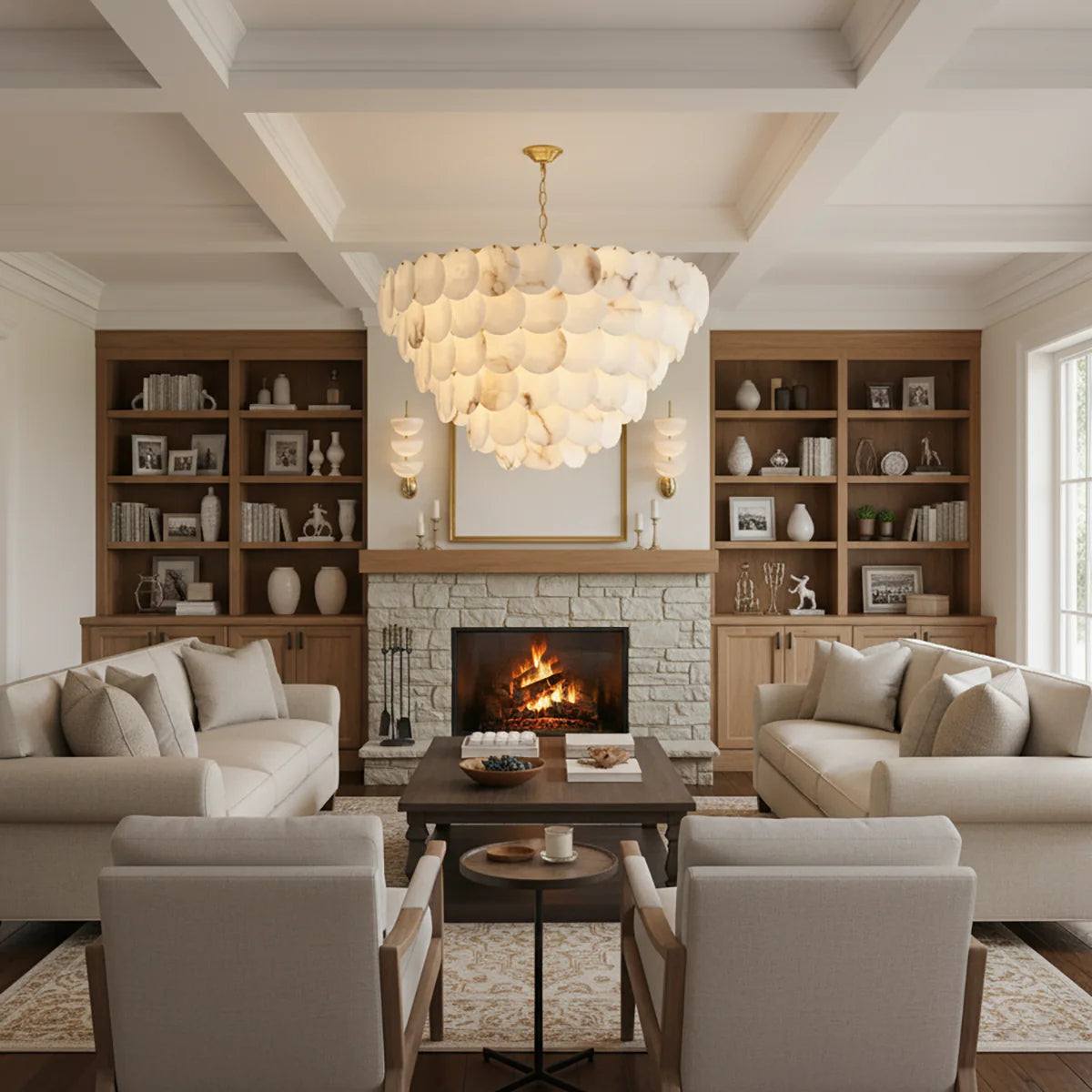 Alabaster Multi-Layer Brass Chandelier