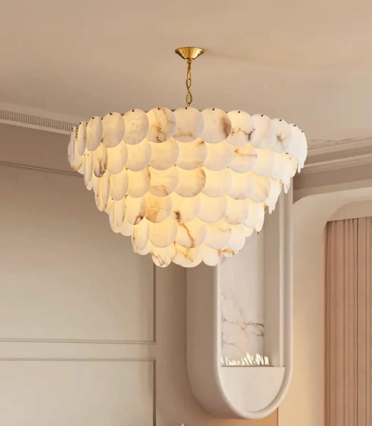 Alabaster Multi-Layer Brass Chandelier