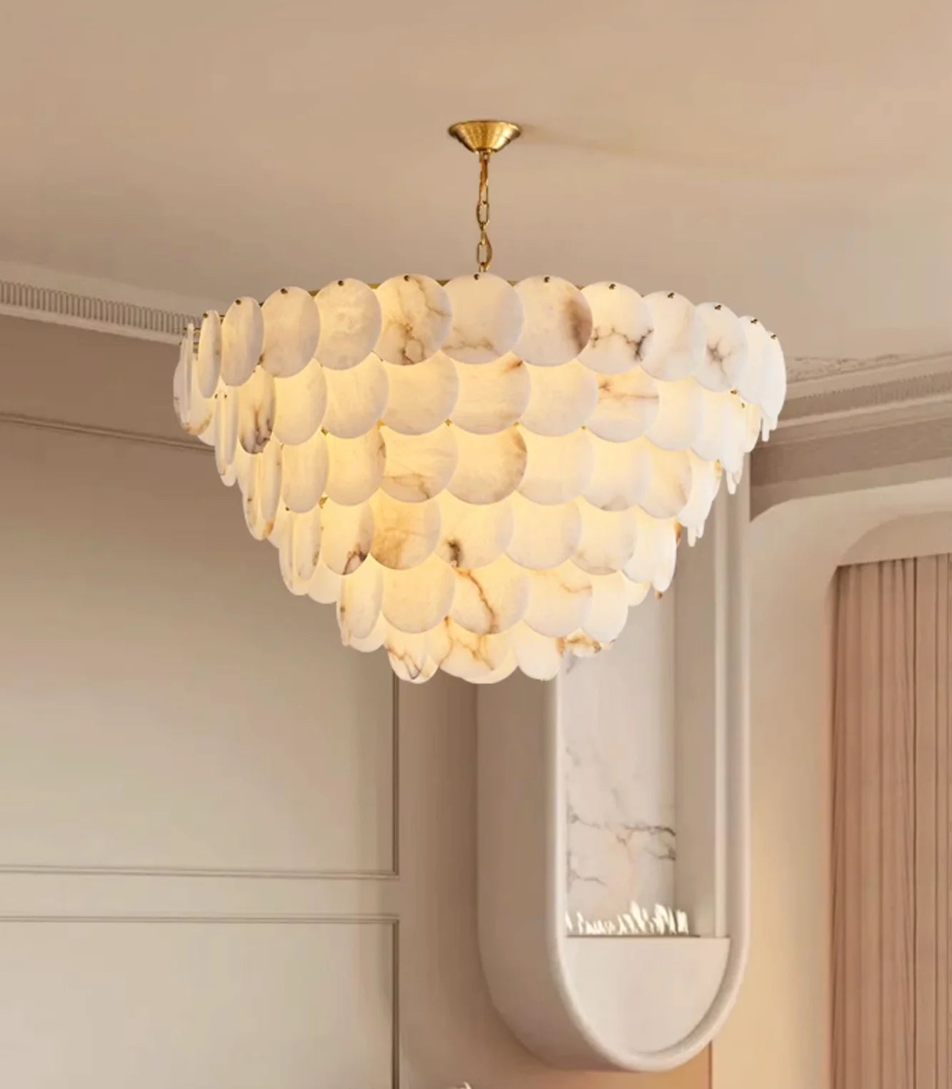 Alabaster Multi-Layer Brass Chandelier
