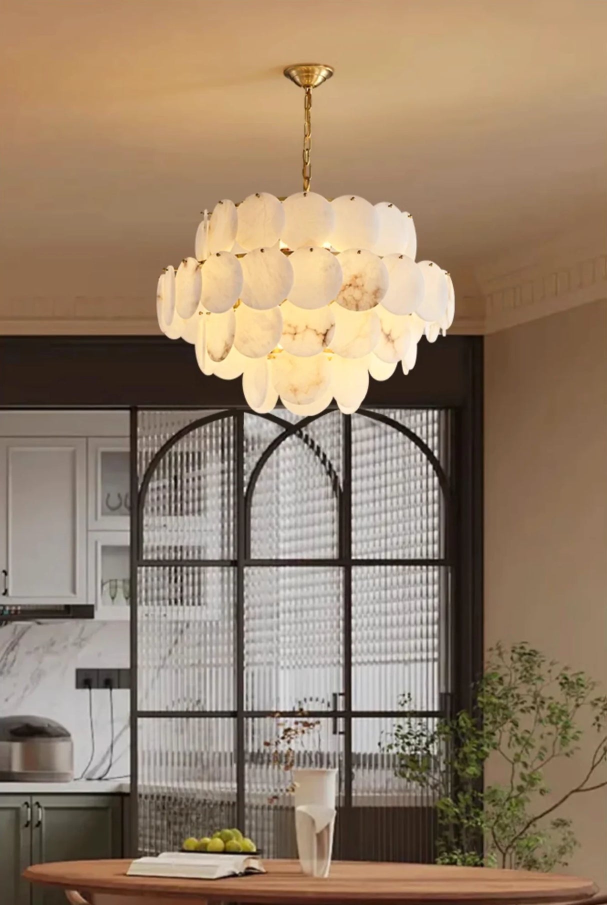 Alabaster Multi-Layer Brass Chandelier