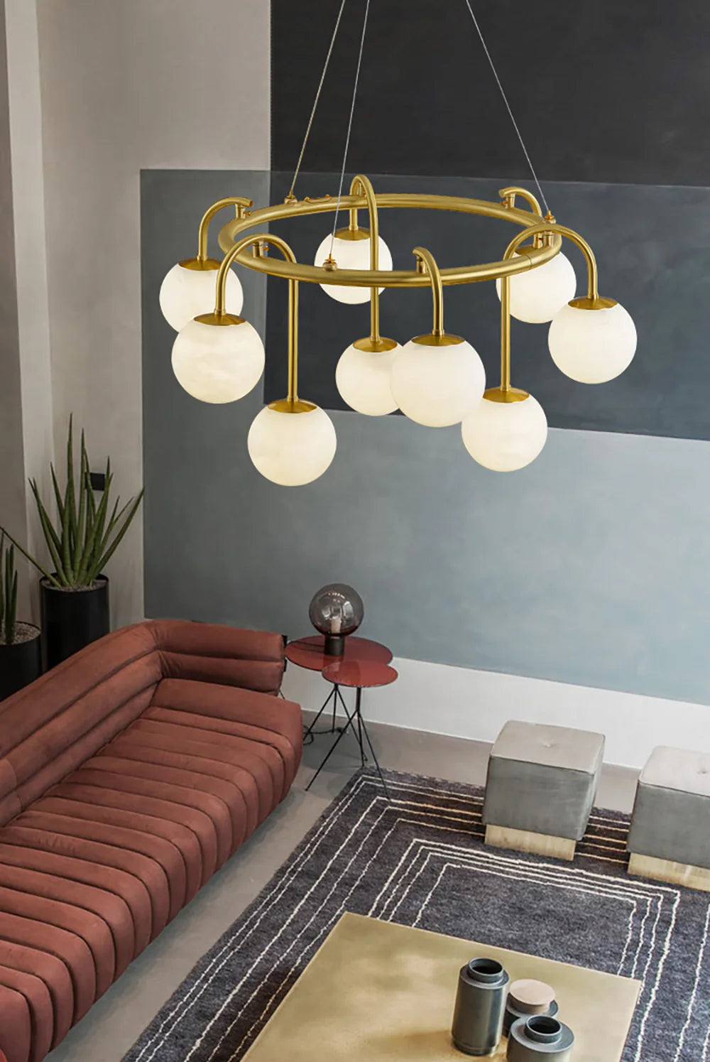 Alabaster Sphere Ring Chandelier