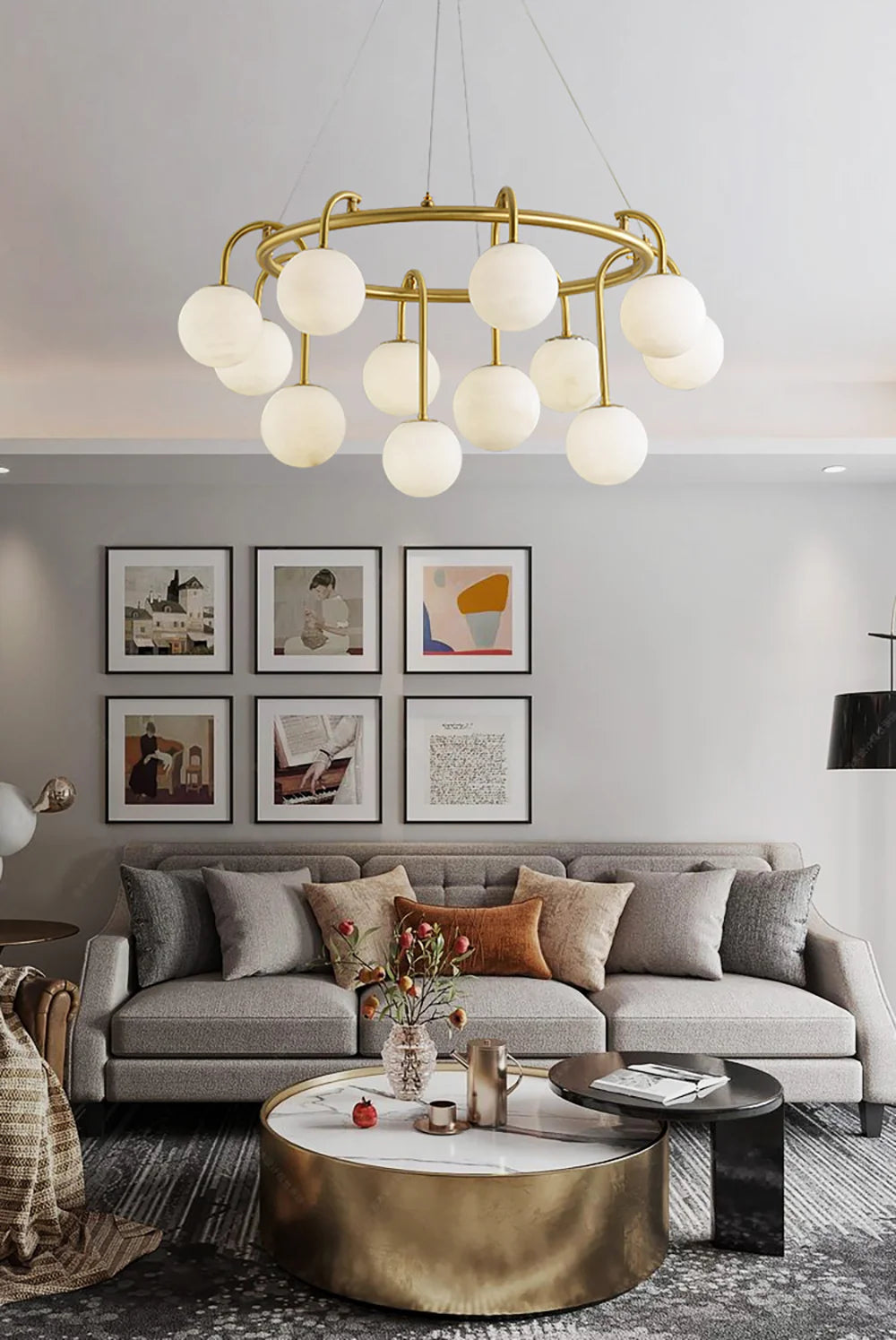 Alabaster Sphere Ring Chandelier