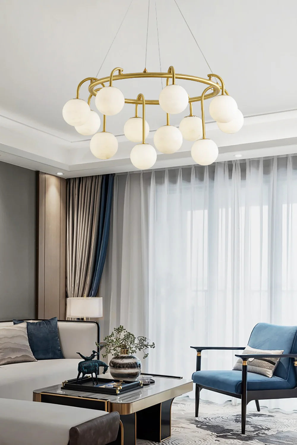 Alabaster Sphere Ring Chandelier