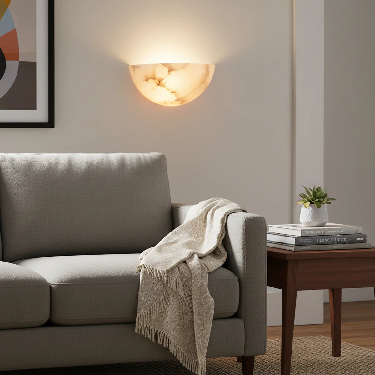 Alabaster Windham Half Bowl Wall Sconce