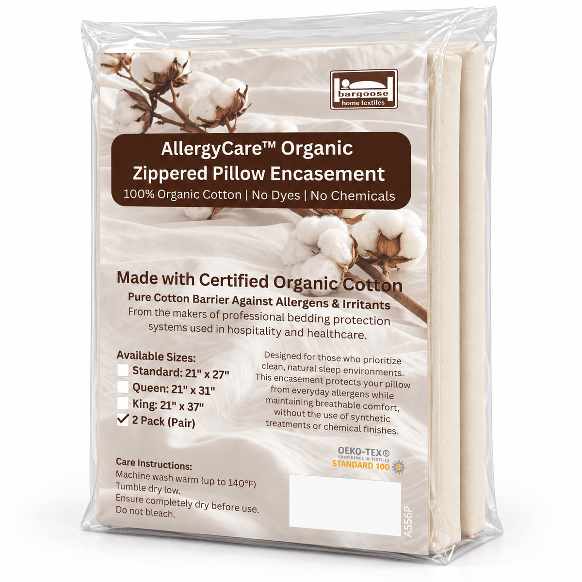 AllergyCare™ Organic Cotton Zippered Pillow Protector