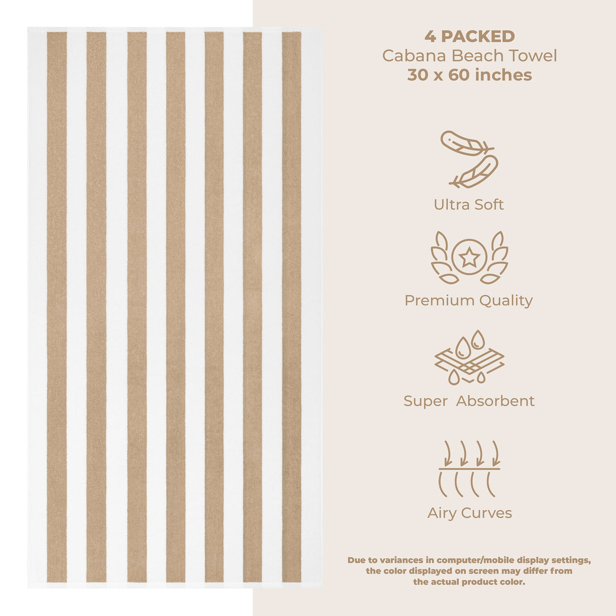 American Soft Linen, Premium Cotton 4 Pack Beach Towels, 30" x 60" Cabana Striped Pool Towels