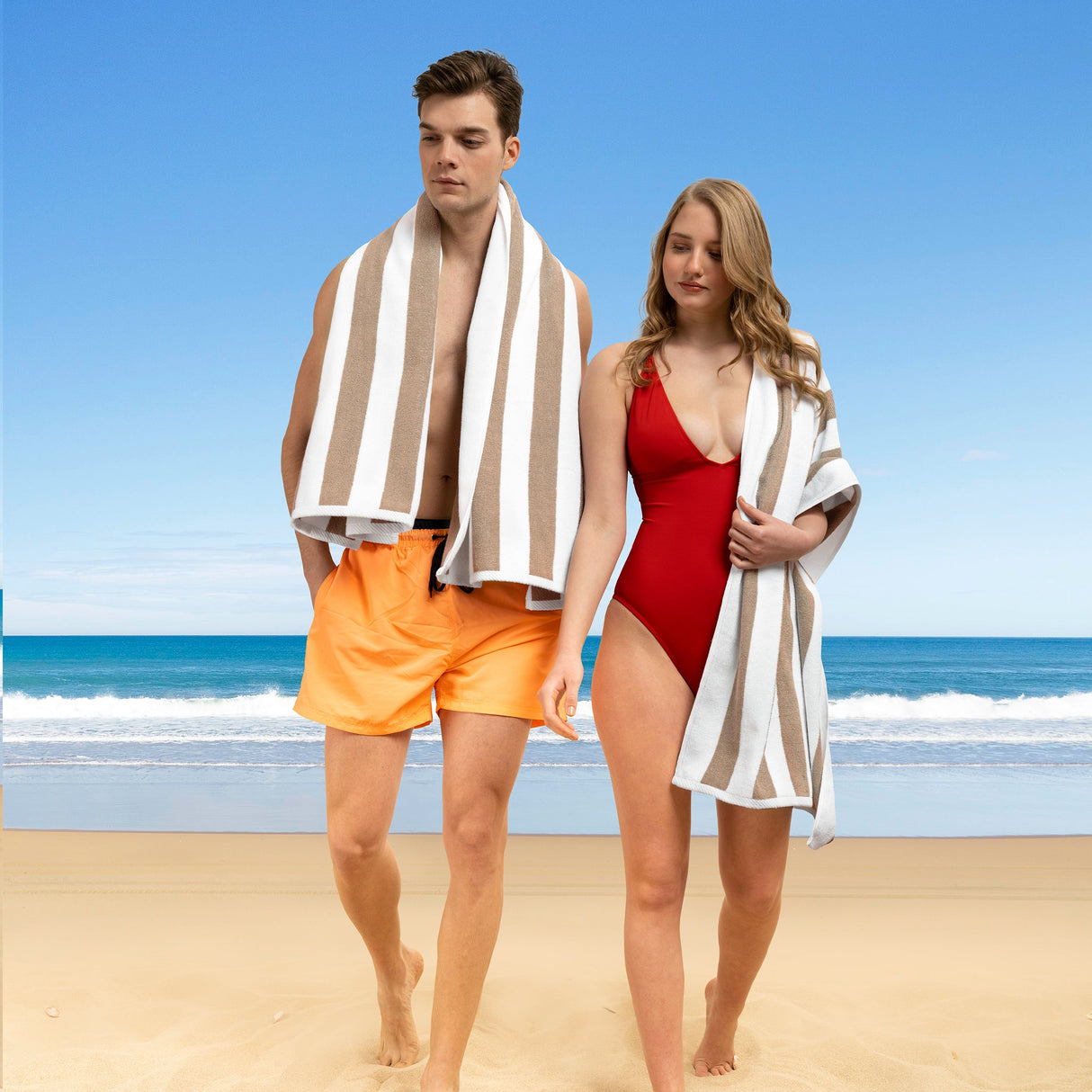 American Soft Linen, Premium Cotton 4 Pack Beach Towels, 30" x 60" Cabana Striped Pool Towels