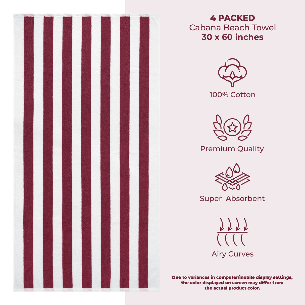 American Soft Linen, Premium Cotton 4 Pack Beach Towels, 30" x 60" Cabana Striped Pool Towels