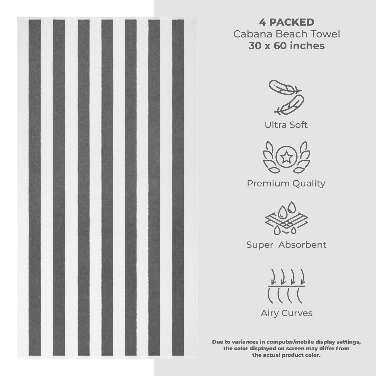 American Soft Linen, Premium Cotton 4 Pack Beach Towels, 30" x 60" Cabana Striped Pool Towels