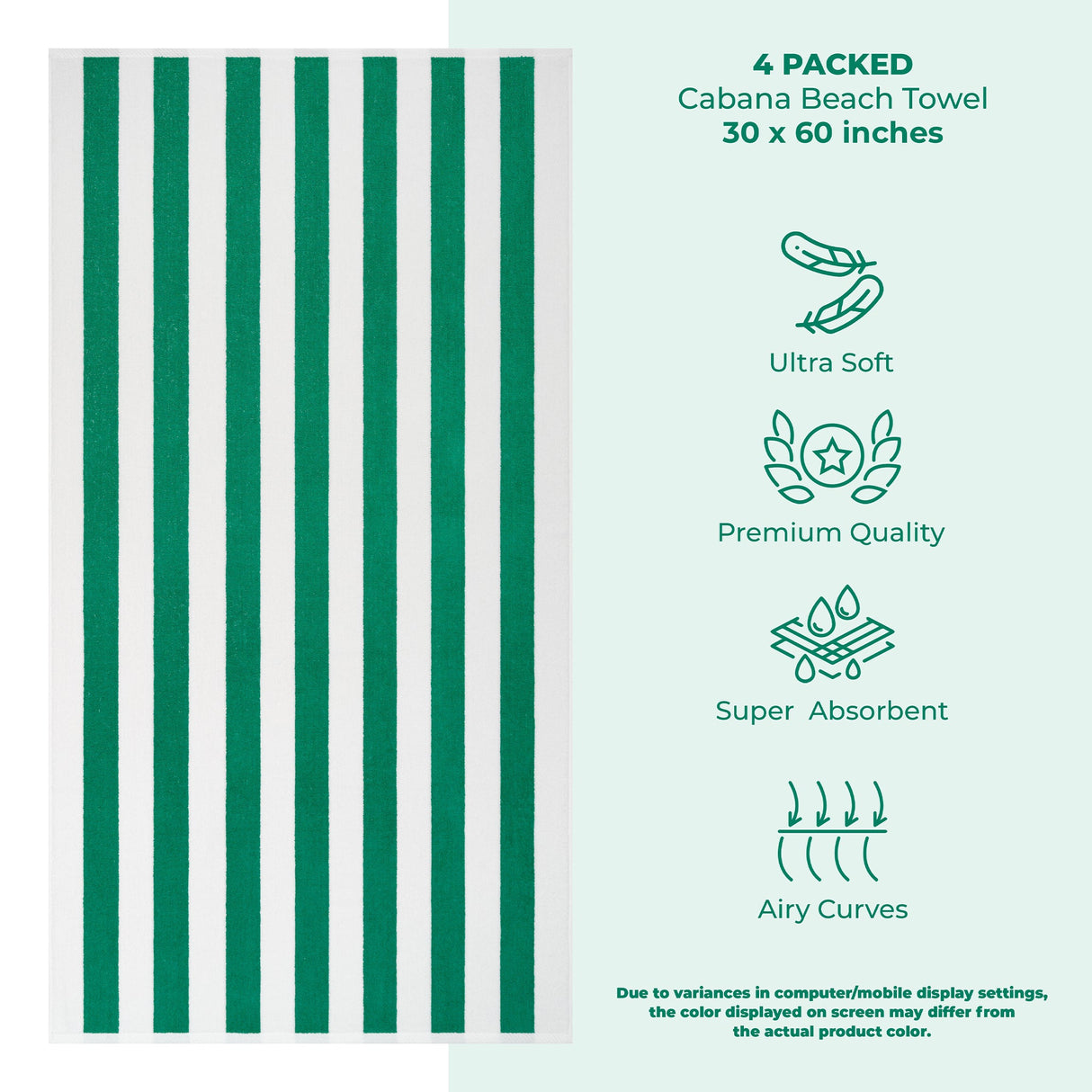 American Soft Linen, Premium Cotton 4 Pack Beach Towels, 30" x 60" Cabana Striped Pool Towels