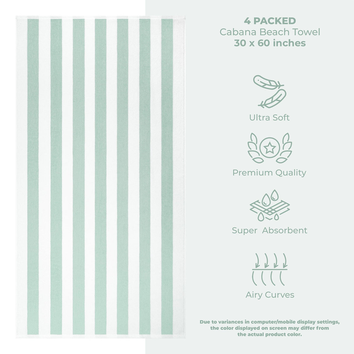 American Soft Linen, Premium Cotton 4 Pack Beach Towels, 30" x 60" Cabana Striped Pool Towels