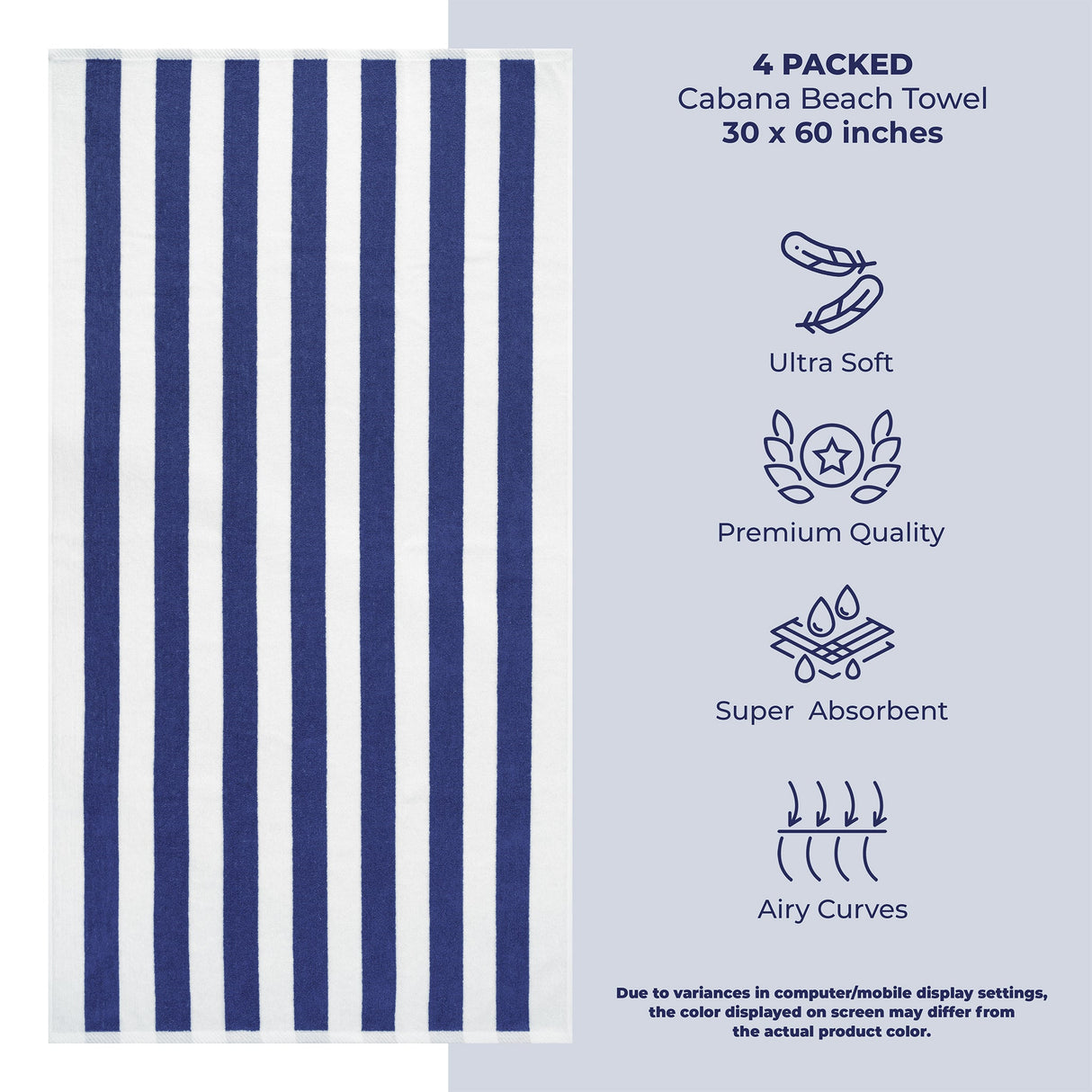 American Soft Linen, Premium Cotton 4 Pack Beach Towels, 30" x 60" Cabana Striped Pool Towels