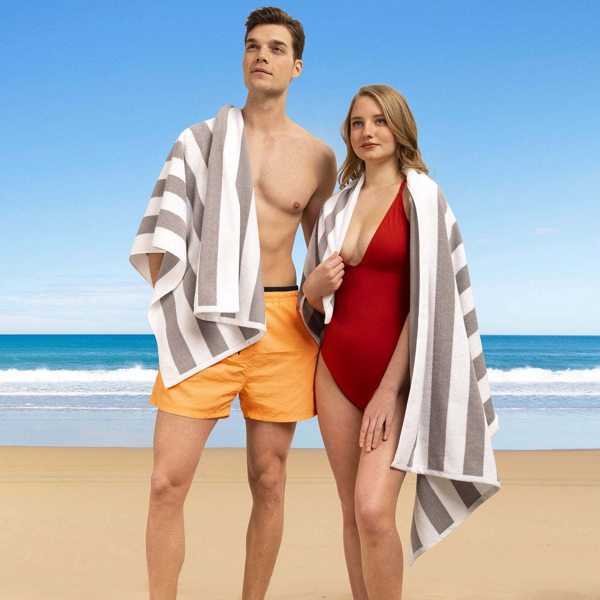 American Soft Linen, Premium Cotton 4 Pack Beach Towels, 30" x 60" Cabana Striped Pool Towels