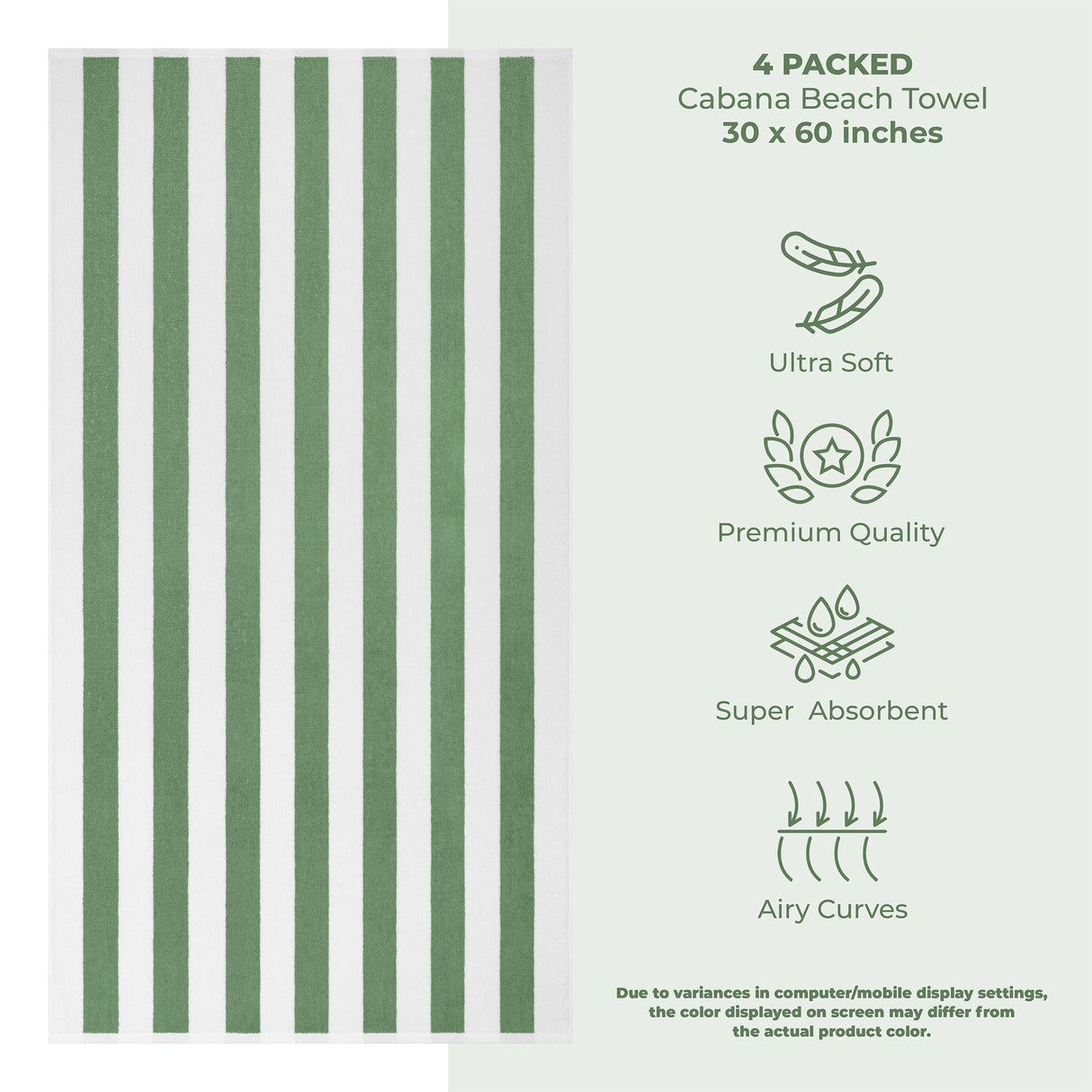 American Soft Linen, Premium Cotton 4 Pack Beach Towels, 30" x 60" Cabana Striped Pool Towels